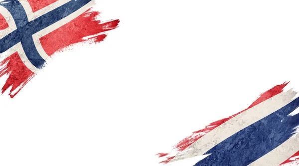Vlaggen van Noorwegen en Thailand op witte achtergrondvlaggen van Noorwegen — Stockfoto